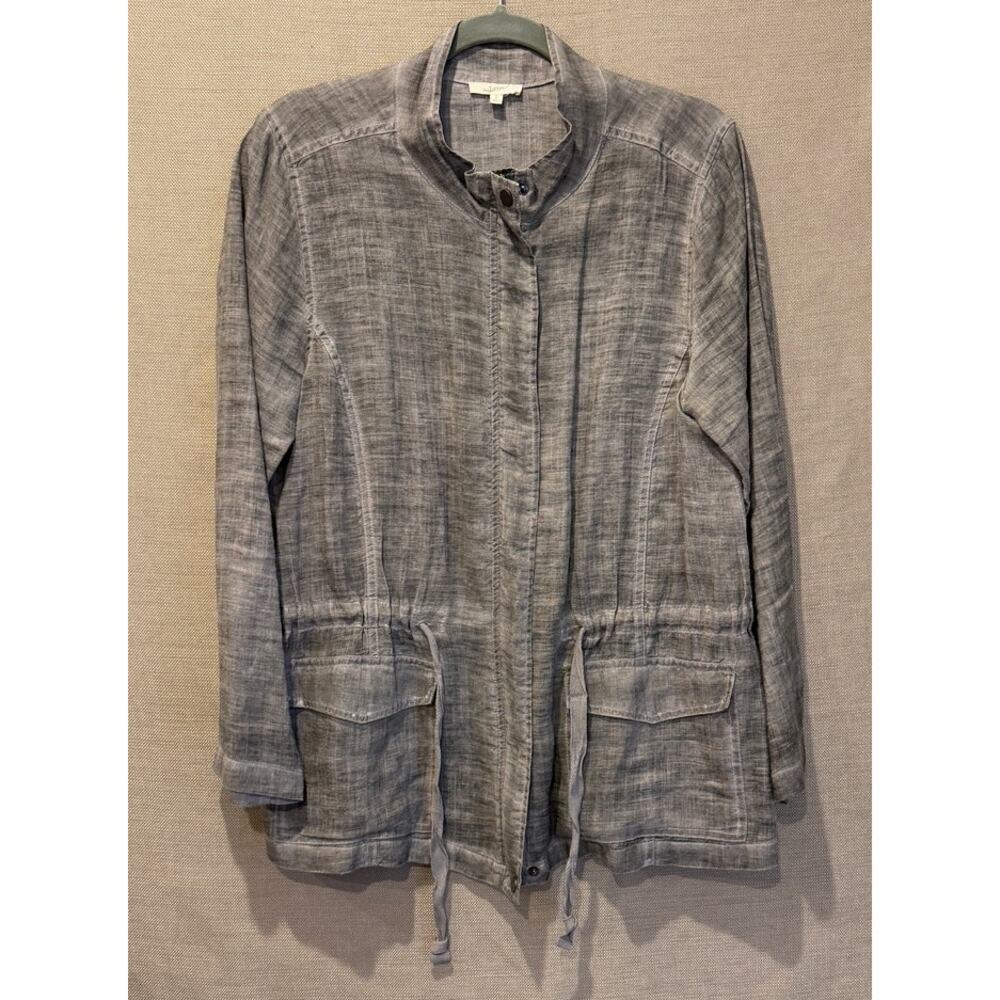 Gray Lightweight Linen Look Drawstring Waist Women's Utility Jacket Size L‎ - Picture 2 of 5